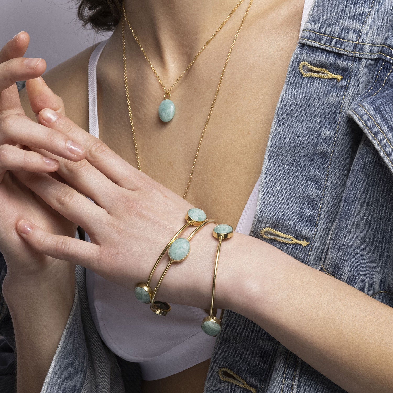 Stack up our handmade gold vermeil bangles with ethically mined natural gemstones.