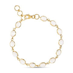 Get ready to glow with our Luna Moonstone Gold Chain Bracelet. With shiny vintage gemstones linked on a dainty recycled gold chain, this bracelet adds a luxe sparkle to any wrist stack.