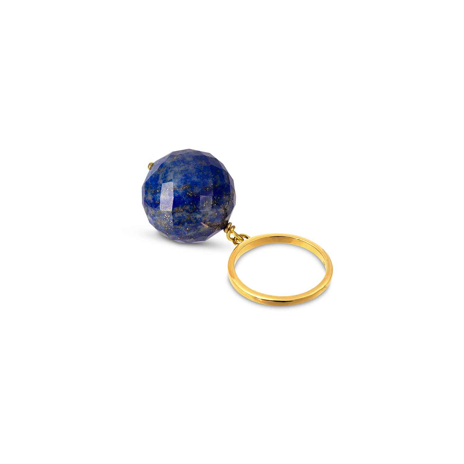 The Bubble Lapis Lazuli Ring features a deep celestial blue gemstone with gold chips, attached to a size adjustable ring band. This allows the vintage gemstone to move freely around your finger making this a unique ring.