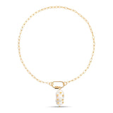 Our Daphne Gold Paperclip Chain Necklace With Barnacle Pendant is an absolute must-have. This chain necklace has a lock that you can open to add a charm to the existing vintage pearl adorned with gold chips.
