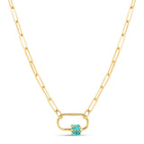 The Daphne Gold Necklace features dainty vintage turquoise gemstones coating the carabiner lock adding a pop of colour. Entirely handmade with sustainable materials, this necklace is easily worn day to night.