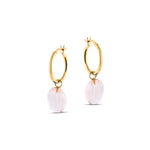 The Eden Gold Hoop Earrings with Pink Quartz Charm feature removable vintage gemstones. These everyday handmade earrings will compliment any outfit.