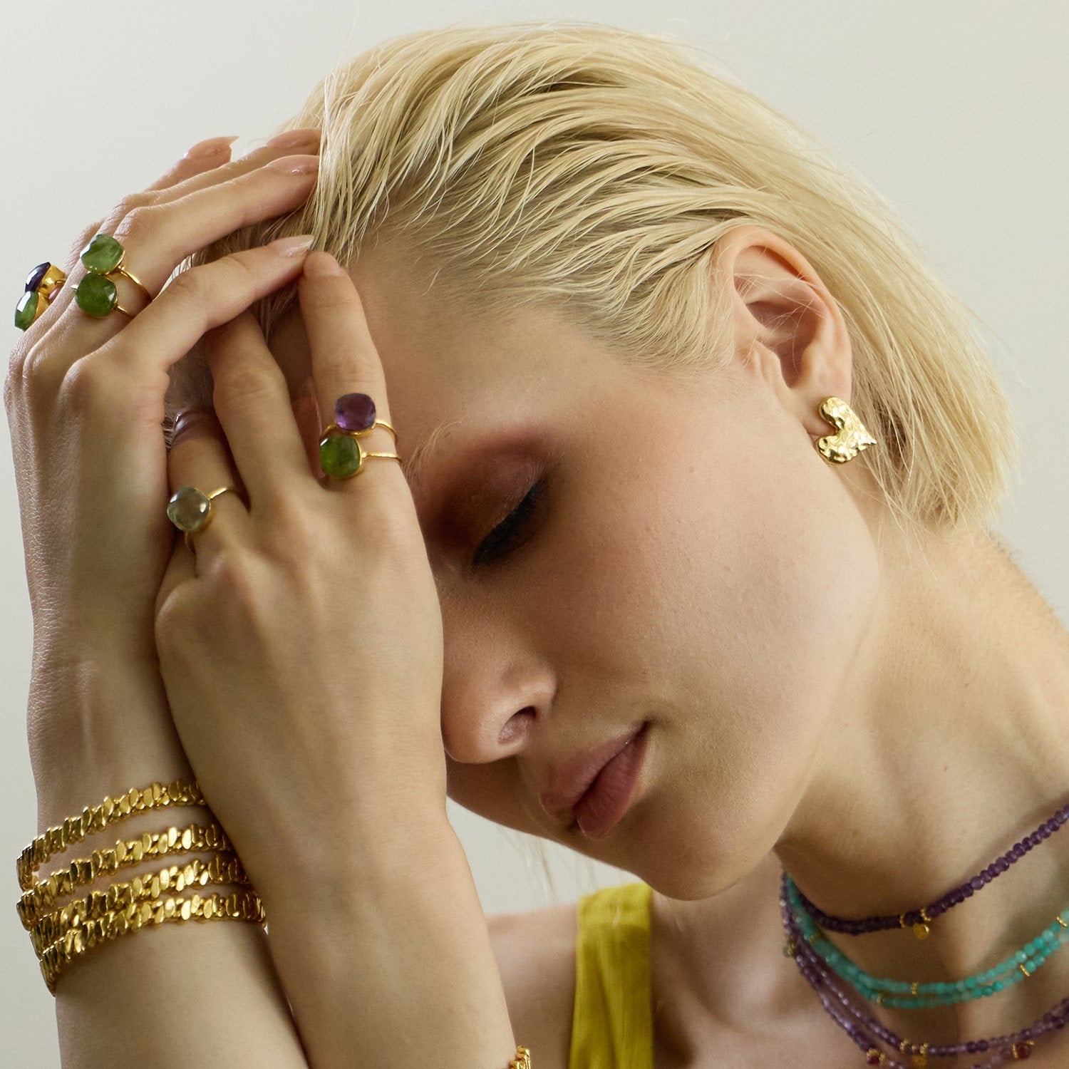 Gold Heart Stud Earrings - Amadeus