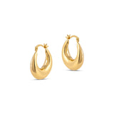The Lola Large Moon Hoop Earrings are sculptural chunky earrings light enought to wear all day thanks to it's hollow center. These stunning gold sustainable earrings are moon shaped with a high polish 18k gold finish.