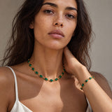 Discover the Luna Malachite Bracelet, pairing rich green gemstones with a delicate 18k gold vermeil chain. Elegant worn alone or layered.