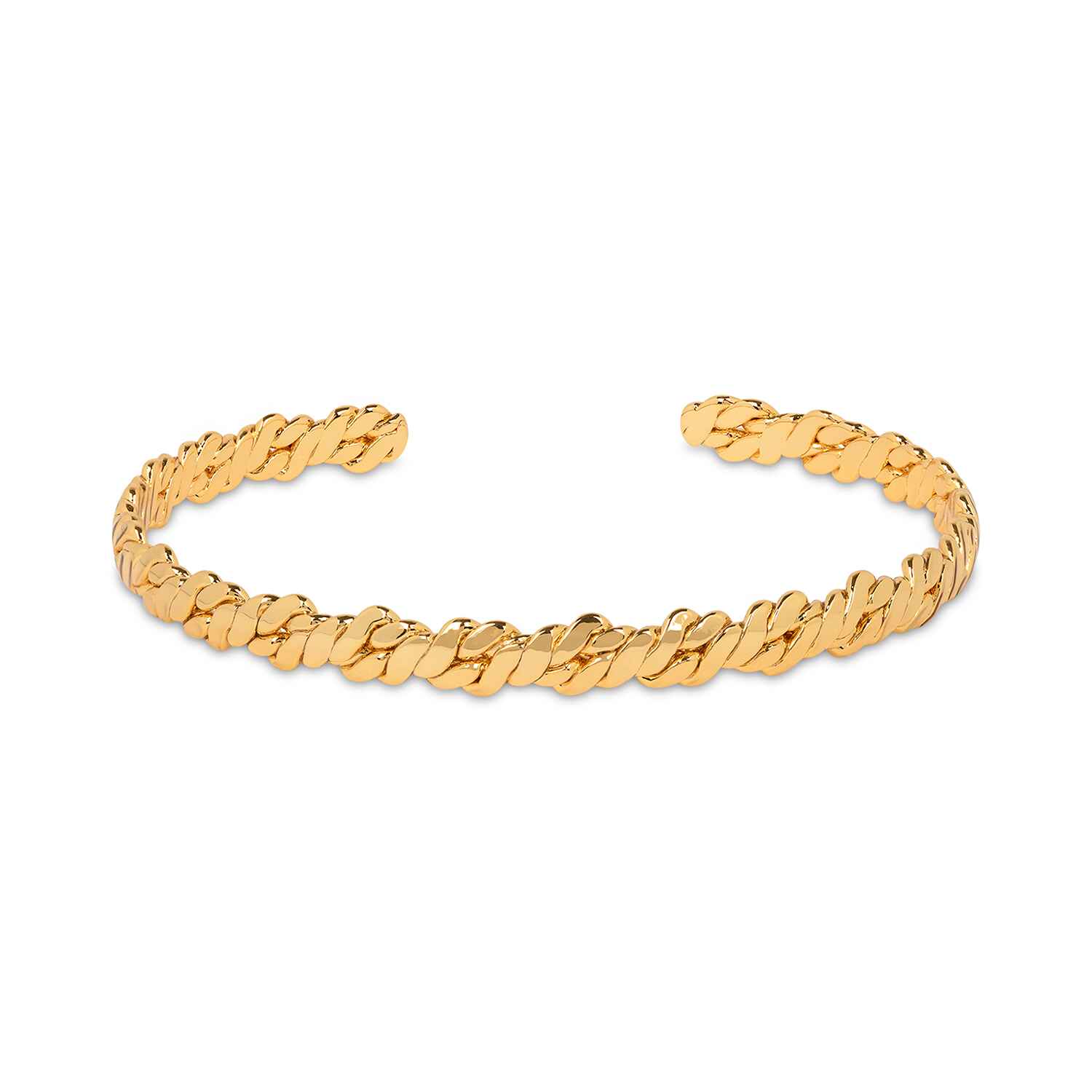 Delicately handmade to fit any wrist size, the Otto Twisted Gold bangle is designed to relfect the texture of a twisted rope. This sustainable open cuff looks great worn alone or stacked.