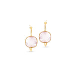 The Sophia Pink Quartz Gold Earrings are elegant sustainable gold hoops adorned with a vintage pink quartz gesmtone which creates a distinctive focal point
