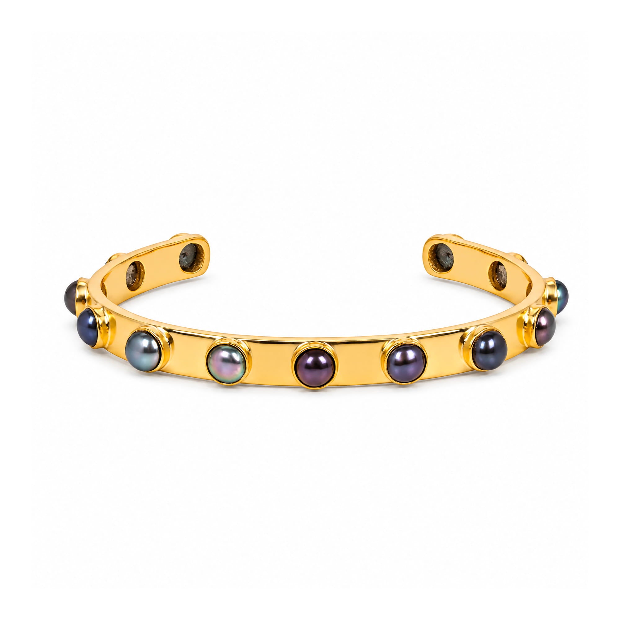 Amadeus Aurora Gold Cuff Bracelet With Grey Pearls