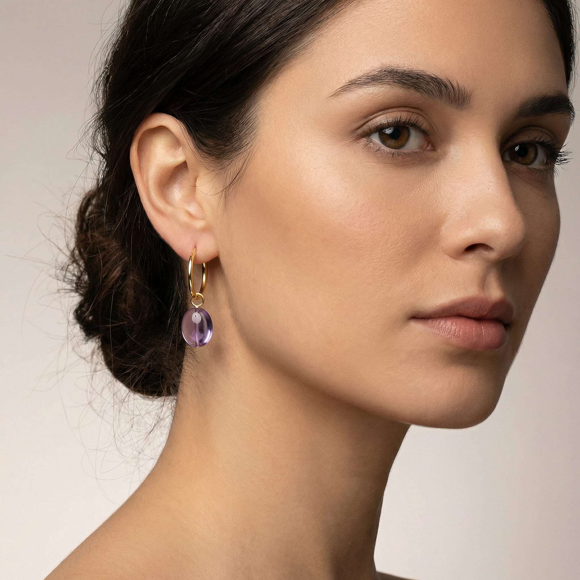 Eden Gold Hoop Earrings with Amethyst Charm - Amadeus