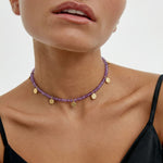 Eva Amethyst Reversible Necklace with gold discs - Amadeus