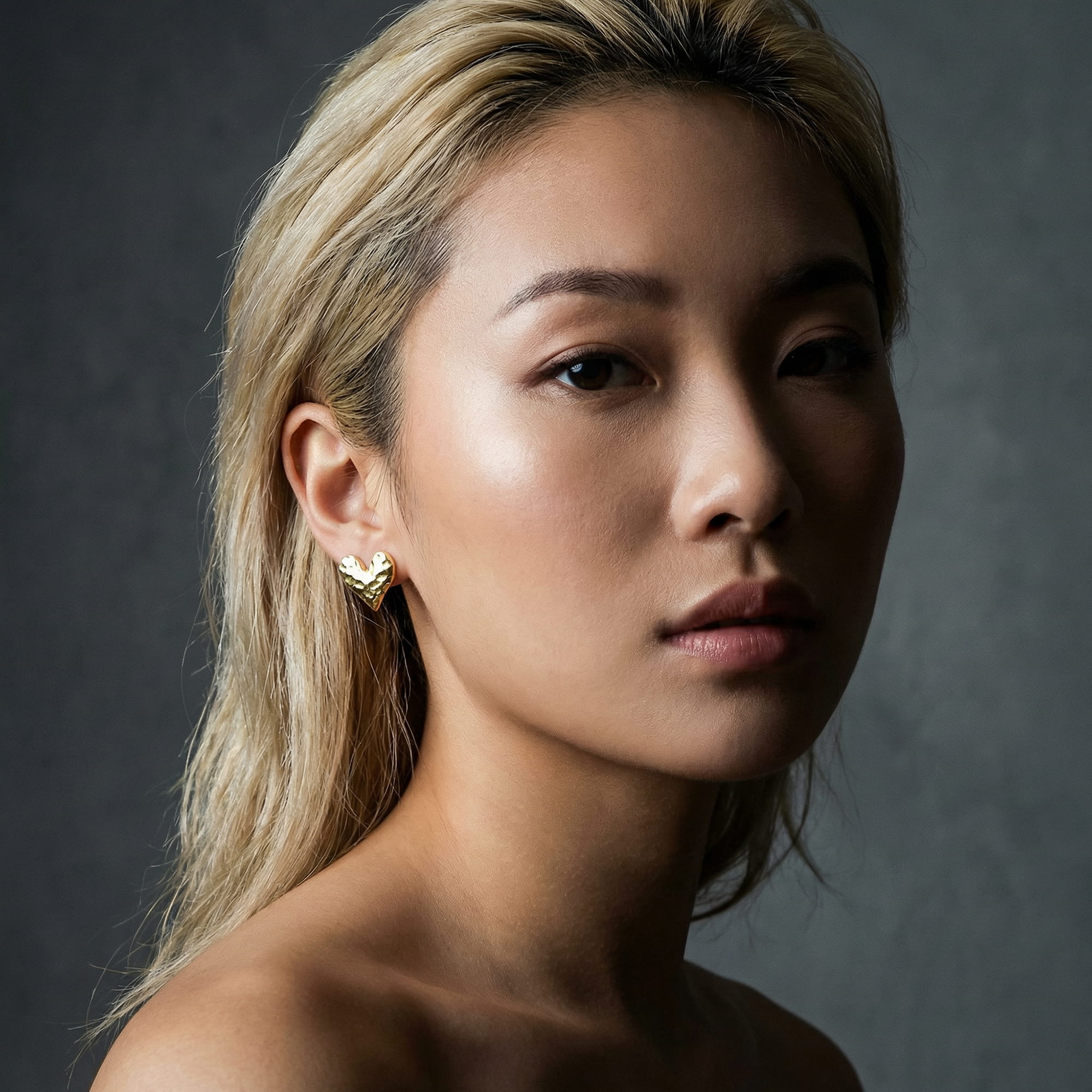 Gold Heart Stud Earrings - Amadeus