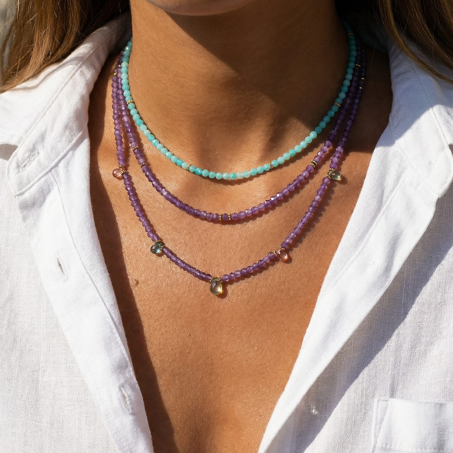 Ines Amethyst and Tourmaline Gemstone Necklace - Amadeus