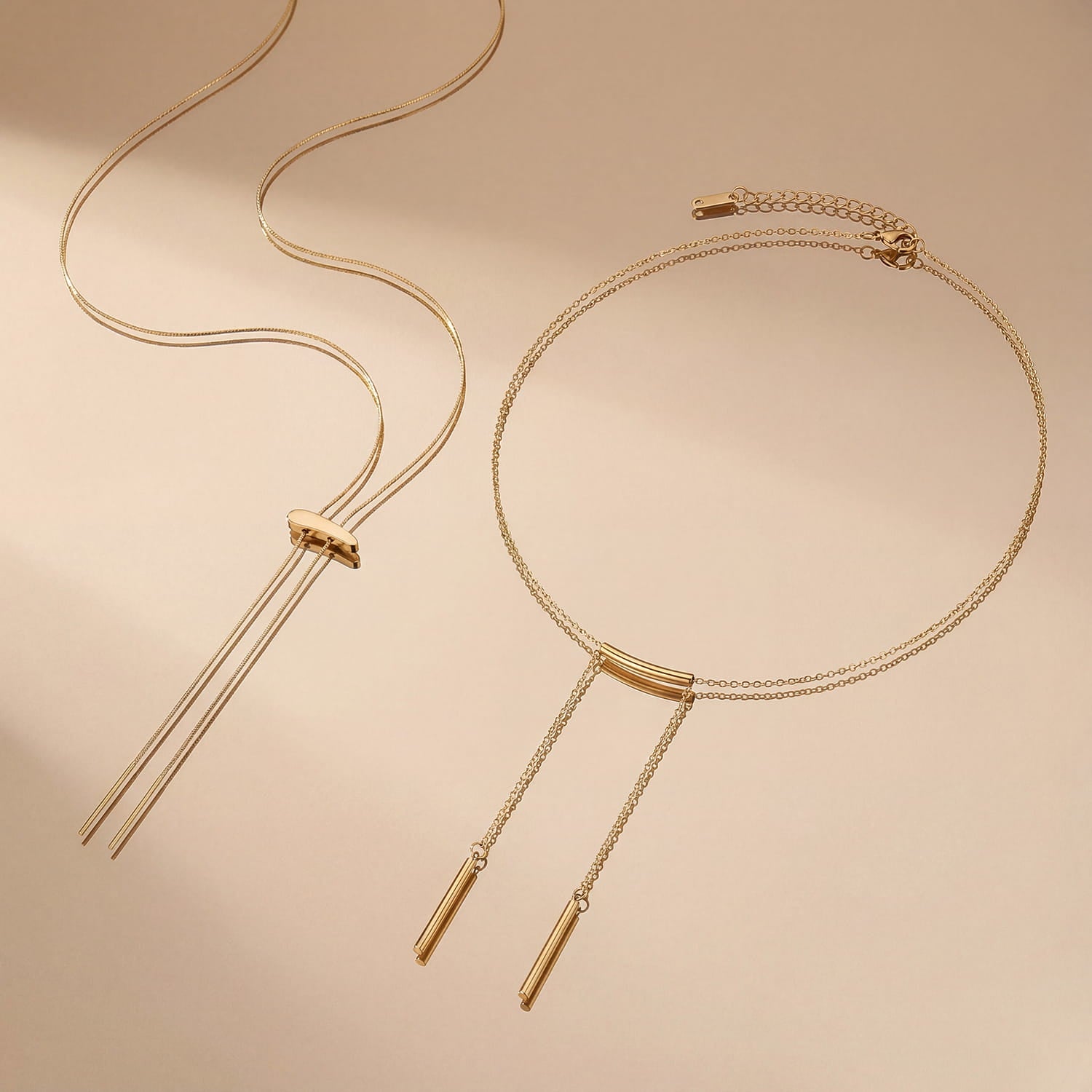 Lines Long Gold Nuget Necklace - Amadeus