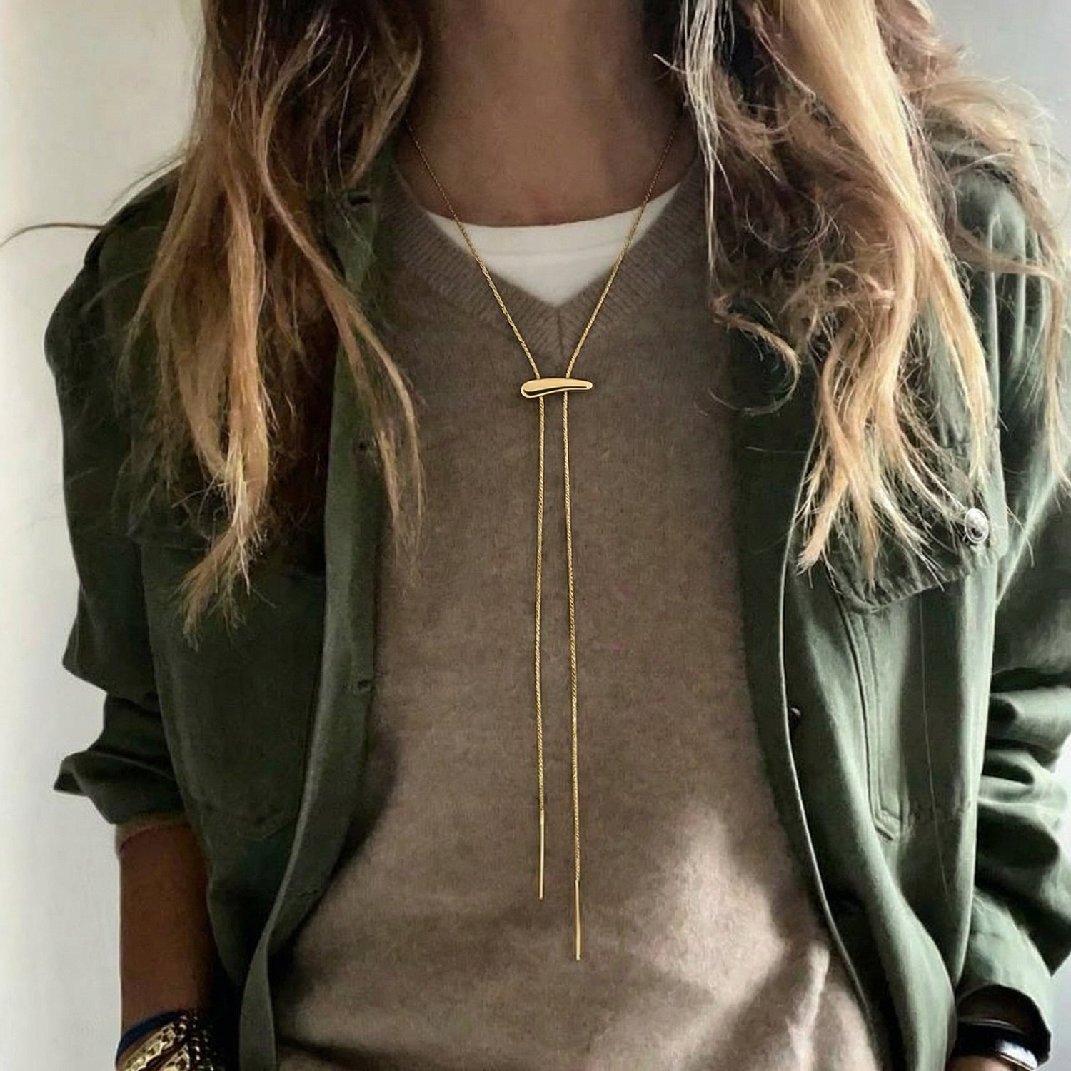Lines Long Gold Nuget Necklace - Amadeus
