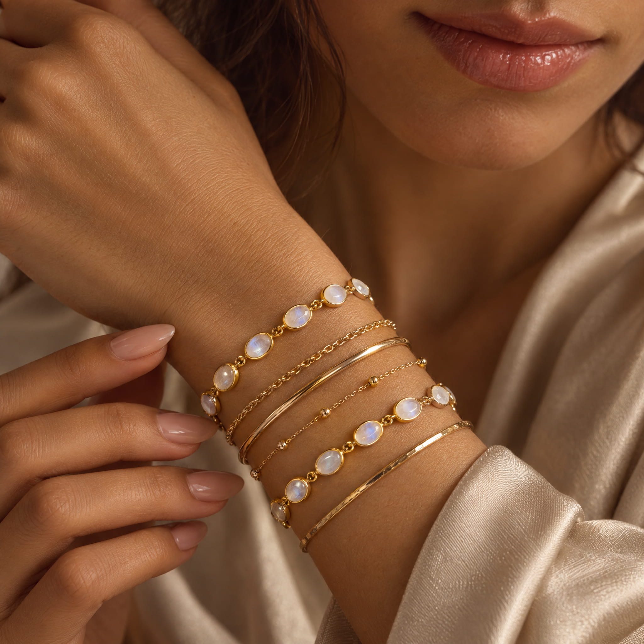 Amadeus Luna Moonstone Gold Chain Bracelet