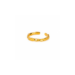 A textured gold open cuff ring with a twisted, organic chain-like design, shown on a plain white background.