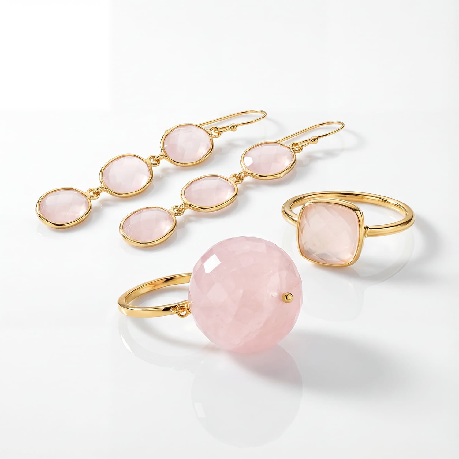 Bubble Pink Quartz Gold Ring (adjustable) - Amadeus