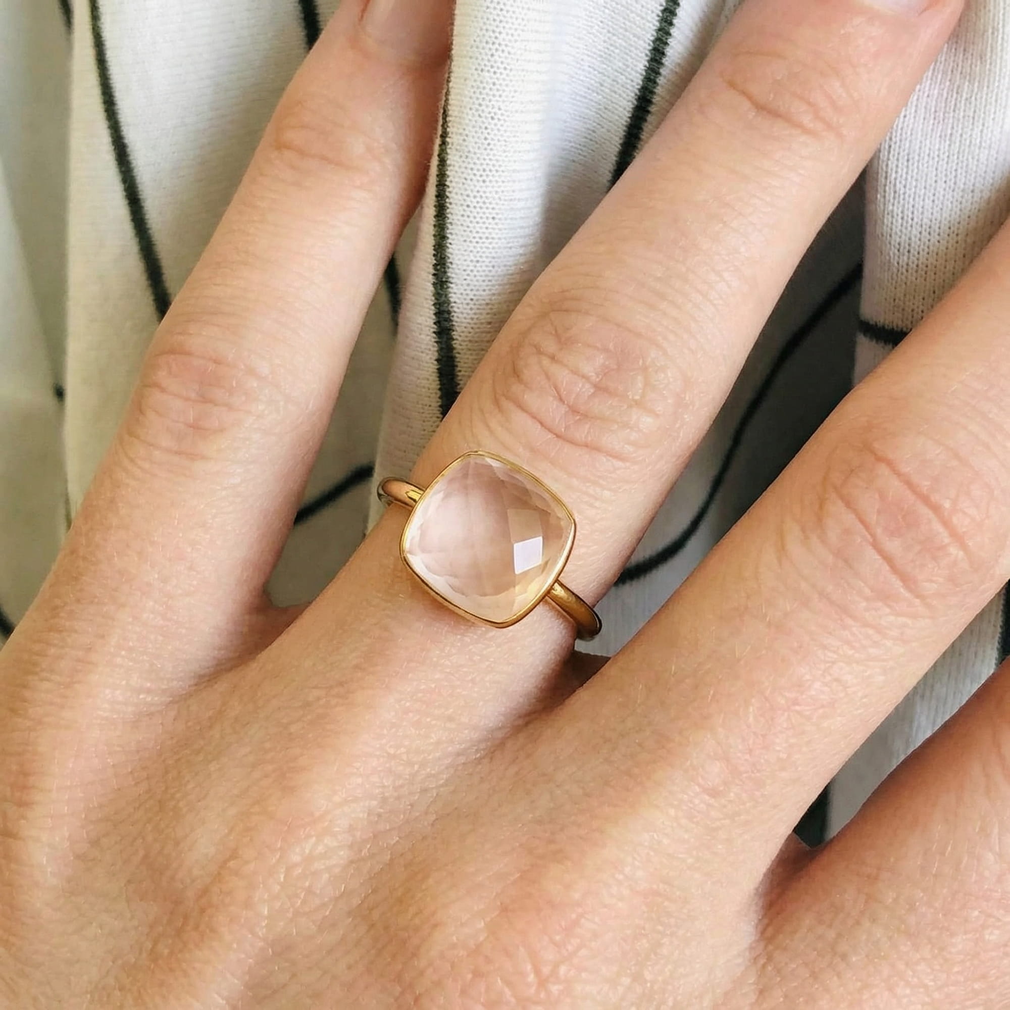 Sophia Rose Quartz Gold Ring - Amadeus