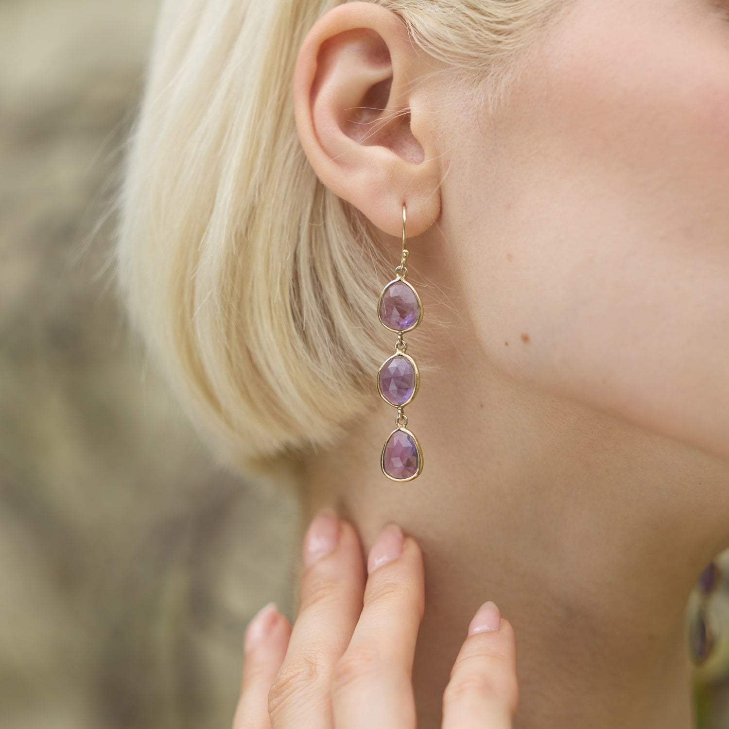 Sophia Triple Amethyst Dangle Earrings - Amadeus
