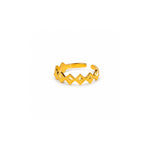 A gold adjustable ring with a textured geometric diamond pattern, shown on a plain white background.