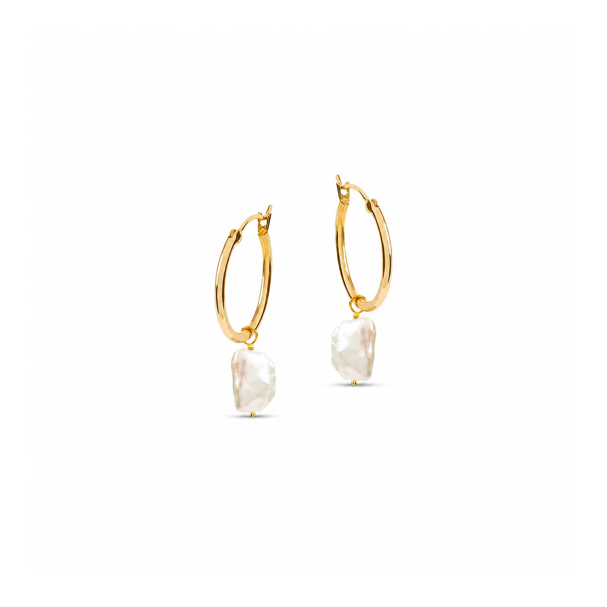 Venus Gold Hoop Earrings With Keshi Pearl Charm