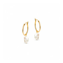 Venus Gold Hoop Earrings With Keshi Pearl Charm