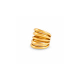 Gold-colored electronic connector on a white background