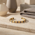 Aurora Gold Cuff Bracelet With Grey Pearls - Amadeus