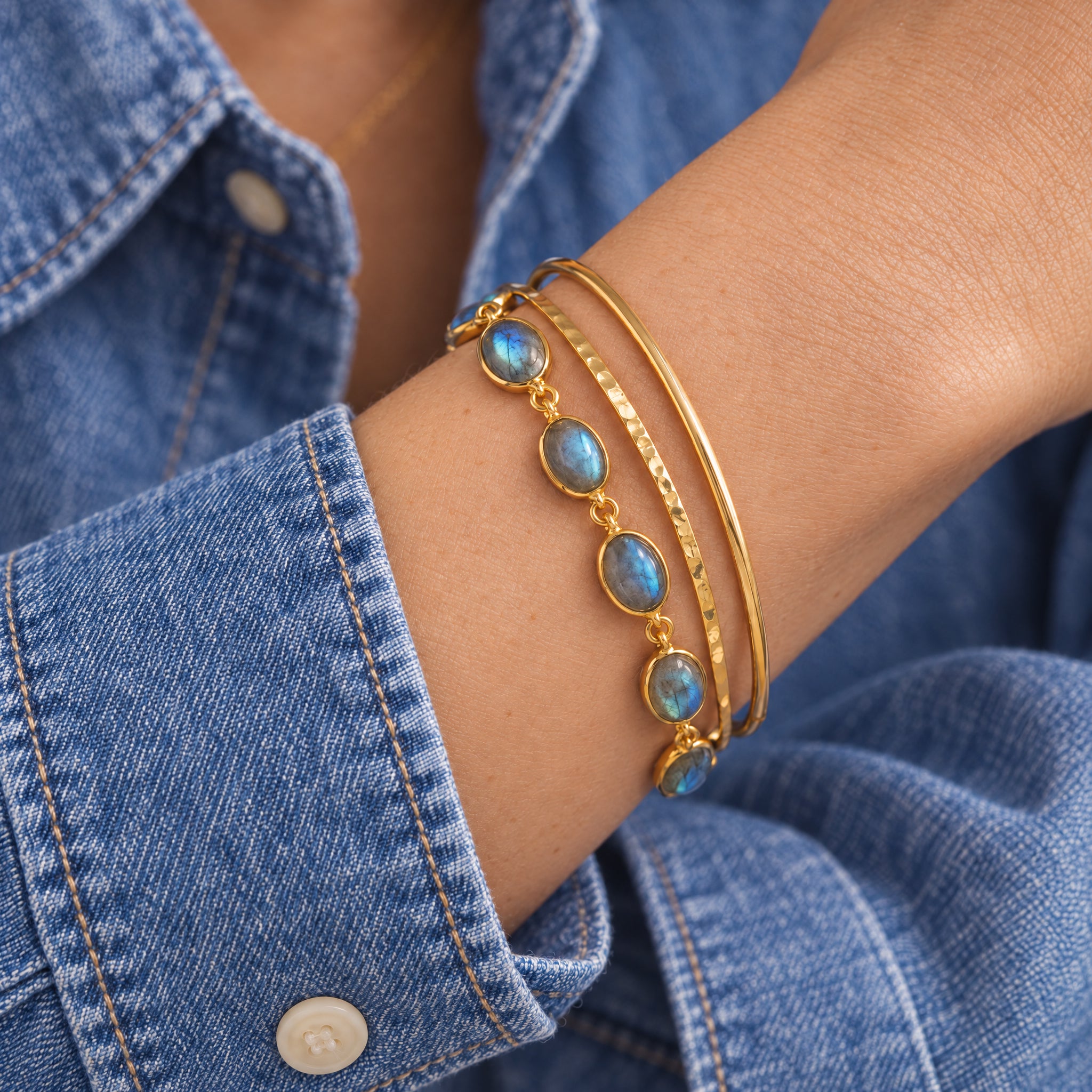 Luna Labradorite Gold Chain Bracelet