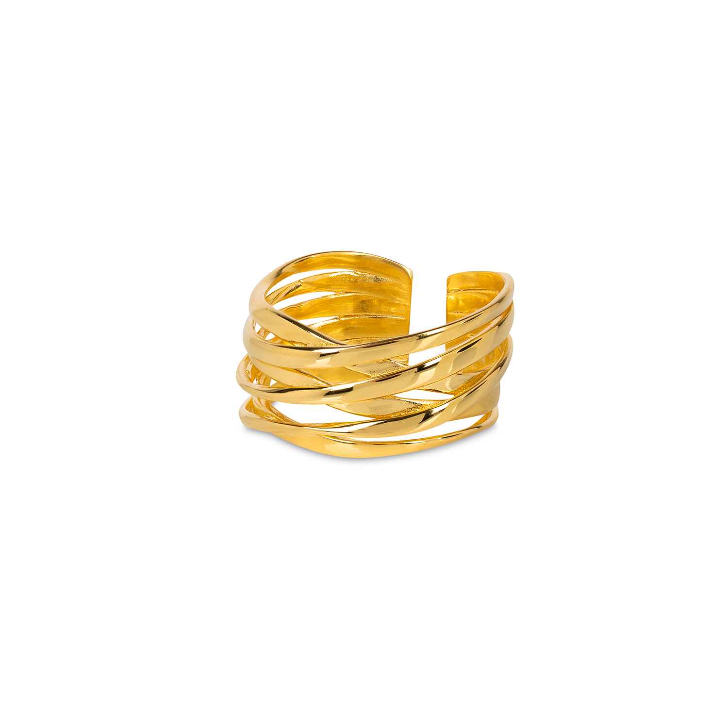 Organic in shape, the Genesis Gold Stacking Ring gives the illusion of six stacked rings, with the modern addition of negative space. Fully size adjustable, this bold and comfortable design is made with recycled gold.