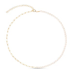 High polished, recycled gold contrasts lustrous vintage pearls in our Laura Mixed Gold Chain and Pearl Necklace. Wear on it's own or layer it with other sustainable necklaces, this will be your new go to jewellery item.