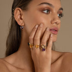 The Sophia Citrine Gold Ring is embellished with a raised and faceted vintage gemstone. This sustainable jewellery piece is best paired with the same style ring with different gemstones.