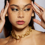 The Daphne Thick Gold Chain Choker is a vintage inspired, oversized, hand assembled necklace with round link details and option to add a charm or pendant to the lock.